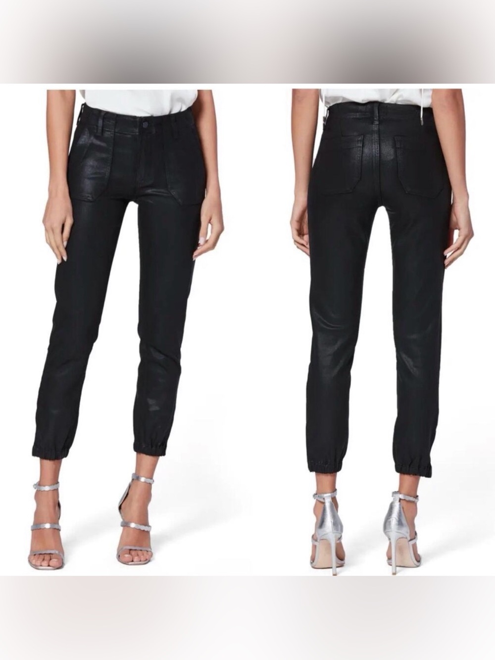 NWT Paige Mayslie Cropped Coated Jogger $259 Black Fog Luxe Size 29